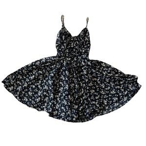 RSQ Mini Dress NWT Black  Lace Up Top Skater girl 90's Floral Size XXS